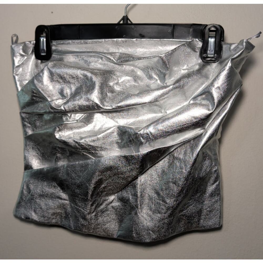 Zara Metallic Silver Crop Top Poplin Strapless 100% Cotton NEW Women's Size S